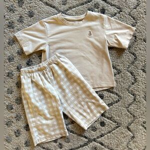 Konny tan checkered shorts and tshirt set
